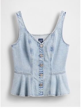 GAP Peplum Tank Top Women L  Denim Button Front NWT Sleeveless Blouse